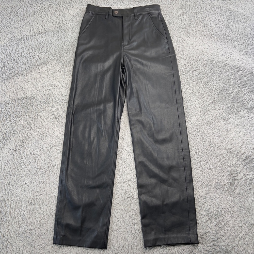 Levis Math Club Slacks Faux Leather Pants Womens 24 Black Polyurethane Straight